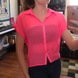 Sheer Pink Button Down Blouse